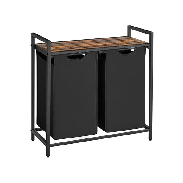 Pyykkikori, pyykkikori, 2 helposti ulosvedettävää ja irrotettavaa Oxford-kankaista pyykkipussia, metallirunko, 2 x 46 L, 73 x 33 x 72 cm, ruskeanruskea ja musta BLH201B01V1 Pyykkikori, pyykkikori, 2 helposti ulosvedettävää ja irrotettavaa Oxford-kankaista pyykkipussia, metallirunko, 2 x 46 L, 73 x 33 x 72 cm, ruskeanruskea ja musta BLH201B01V1