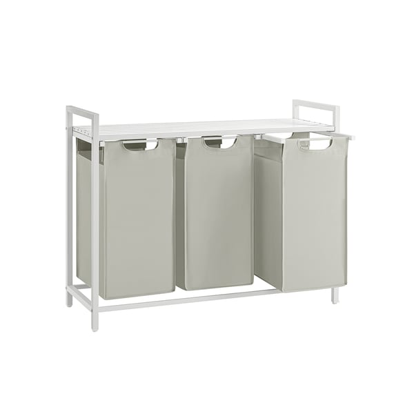 Pyykkikori, 3-osastoinen pyykkikori, ulosvedettävät ja irrotettavat pyykkipussit, pyykkihylly, hylly, metallirunko, 3 x 38L, 92,5 x 33 x 72 cm, valkoinen BLH301W01