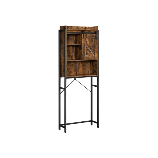 Förvaring över toaletten, badrumsställ, för tvättmaskin, med litet skåp, stålram, enkel montering, industriell, 64 x 24 x 171 cm, rustikt brun och svart BTS003B01