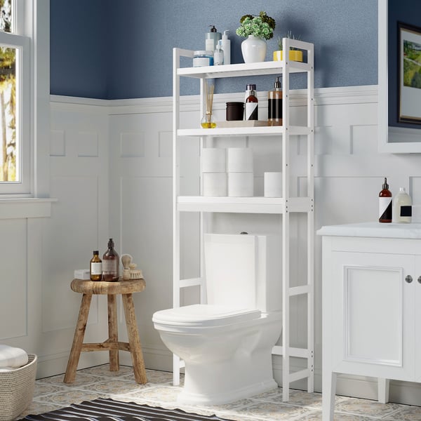 Opbevaring over toilettet, 3-lags bambus toiletstativ, badeværelsesorganizer med justerbare hylder, multifunktionel, statisk belastning 15 kg pr. lag,