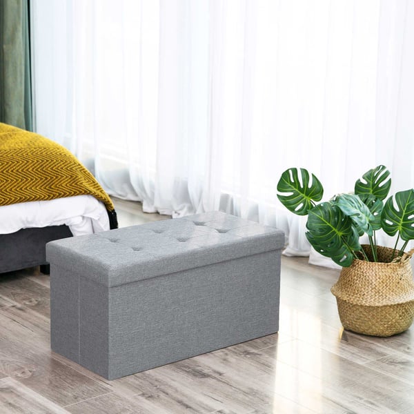 Ottoman opbevaringskiste Foldbar legetøjskasse Alsidig Pladsbesparende Lysegrå 76 x 38 x 38 cm Linnedstof