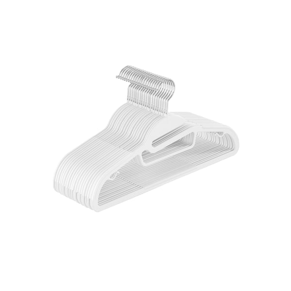 Set med 20 plasthängare, klädhängare med U-formad öppning, halkfria, platsbesparande, 0,5 cm tjocka, 41,5 cm långa, 360° vridbar krok, vit