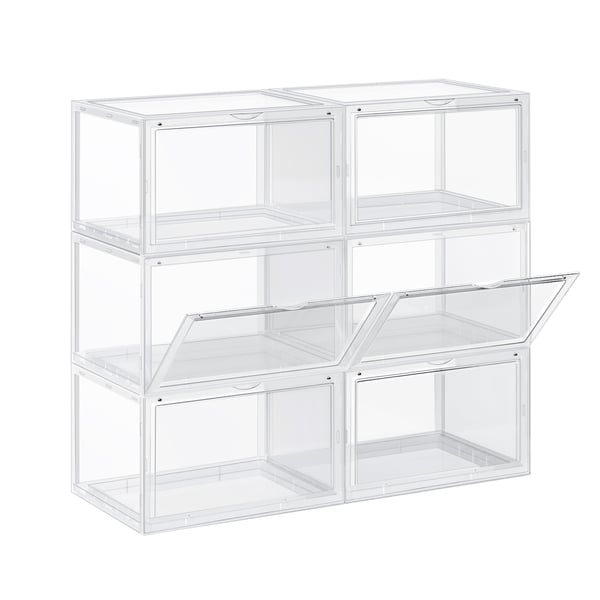 Skokartonger, Förpackning med 6 stapelbara skoorganisatorer med genomskinlig dörr, plastförvaring av skor för UK storlek 11, 36 x 28 x 22 cm, transparent LSP06CW