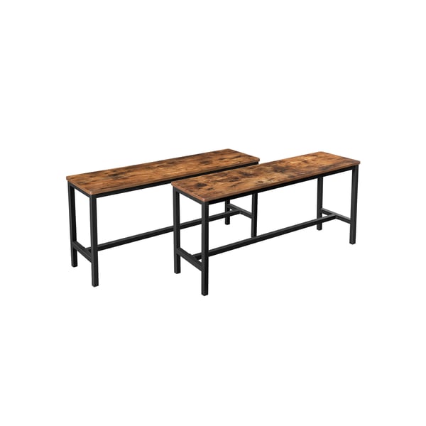 Bordbænke, sæt med 2, industrielle indendørsbænke, 108 x 32,5 x 50 cm, holdbar metalramme, til køkken, spisestue, stue, rustik brun