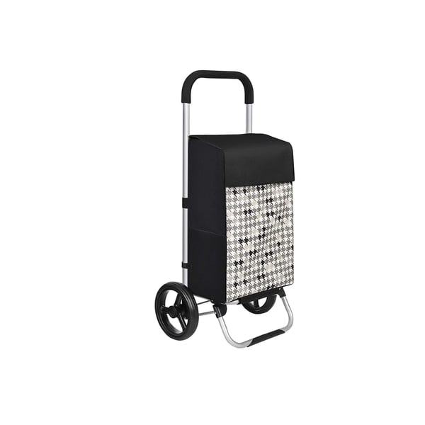 Shoppingvagn på hjul, kundvagn, lastkapacitet 40L, med fickor, tysta hjul, krokar, 47 x 33 x 97 cm, hundtandsmönster, svart KST06BF