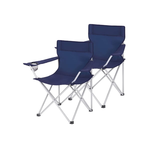 Sammenklappelige campingstole, sæt med 2 udendørsstole, med armlæn, kopholder, bærbare, 120 kg kapacitet, til camping, have, fiskeri, strand, altan, mørkeblå GCB01IN