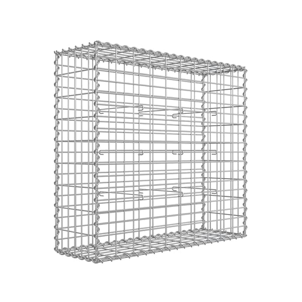 Gabionkurv, metalgabionbur med 5 x 10 cm net til sten, galvaniseret, havedekorationsvæg, 100 x 90 x 30 cm, sølv GGB193