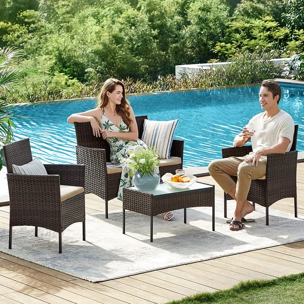 GGF004K05 Altan-havemøbelsæt PE Polyrattan Lounge-sæt Terrassemøbler Udendørs til terrasse Altan Have Brun Taupe