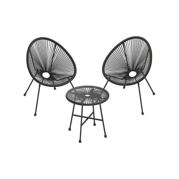 Puutarha Patio Huonekalut Set 3 kpl, Acapulco tuoli, Ulkona istuminen, lasi Top pöytä ja 2 tuolia, sisä- ja ulkokäyttöön Conversation Set, musta GGF013B02