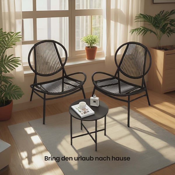 Balkongmöbel set om 3, trädgårdsmöbelset med bord och 2 stolar, PE-polyrattan