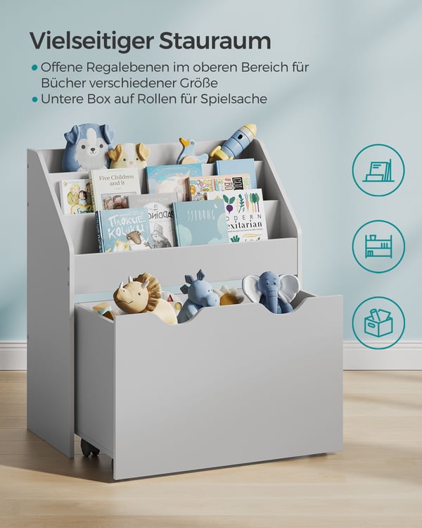 Leksakshylla med 3 hyllplan på hjul dove grey