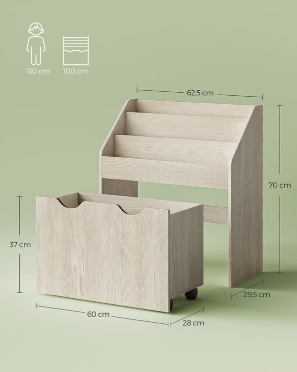 Leksakshylla med 3 hyllplan på hjul oatmeal beige