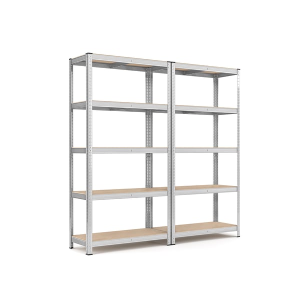 5-facks hyllor, uppsättning av 2 stålhyllor för förvaring, verktygsfri montering, för garage, skjul, lastkapacitet 875 kg, 40 x 90 x 180 cm, silver GLR040E02
