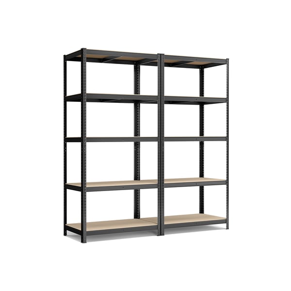 5-lags reoler, sæt med 2 stålreoler til opbevaring, montering uden værktøj, til garage, skur, bæreevne 600 kg, 50 x 100 x 200 cm, sort GLR050B02 5-lags reoler, sæt med 2 stålreoler til opbevaring, montering uden værktøj, til garage, skur, bæreevne 600 kg, 50 x 100 x 200 cm, sort GLR050B02