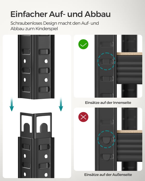 5-lags reol, stålreol til opbevaring, monteres uden værktøj, til garage, skur, bæreevne 875 kg, 60 x 120 x 200 cm, sort GLR060B01