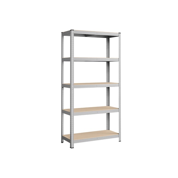 5-lags reol, stålreol til opbevaring, monteres uden værktøj, til garage, skur, bæreevne 875 kg, 40 x 90 x 180 cm, sølv GLR40SV