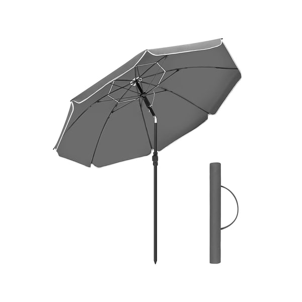 1,6 m parasoll, strandparaply, UPF 50+, solskydd, bärbart åttkantigt polyestertak, glasfiberribbor, tiltmekanism, bärväska, för strandträdgård, balkong, pool, grå GPU060G01