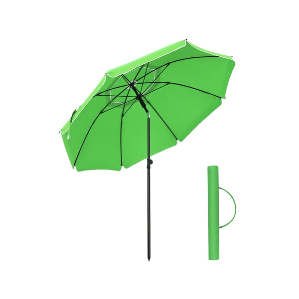 1,6 m parasoll, strandparaply, UPF 50+, solskydd, bärbart åttkantigt polyestertak, glasfiberribbor, tiltmekanism, bärväska, för strandträdgård, balkong, pool, grön