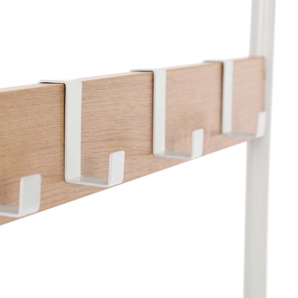 Knagerække, knagerække med bænk til skoopbevaring, 4-i-1-design, med 9 aftagelige kroge, en tøjstang, til gang, indgang, 33,7 x 77 x 183 cm, moderne,