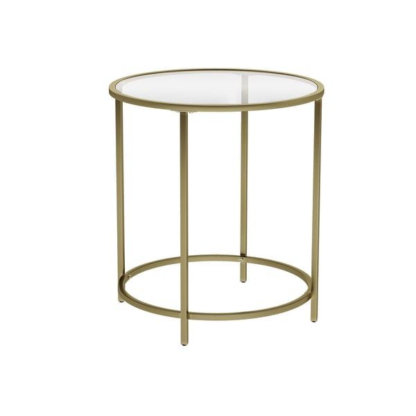 Runt sidobord, gavelbord i härdat glas med gyllene metallram, litet soffbord, sängbord, vardagsrum, balkong, robust och stabilt, dekorativt, guld LGT20G