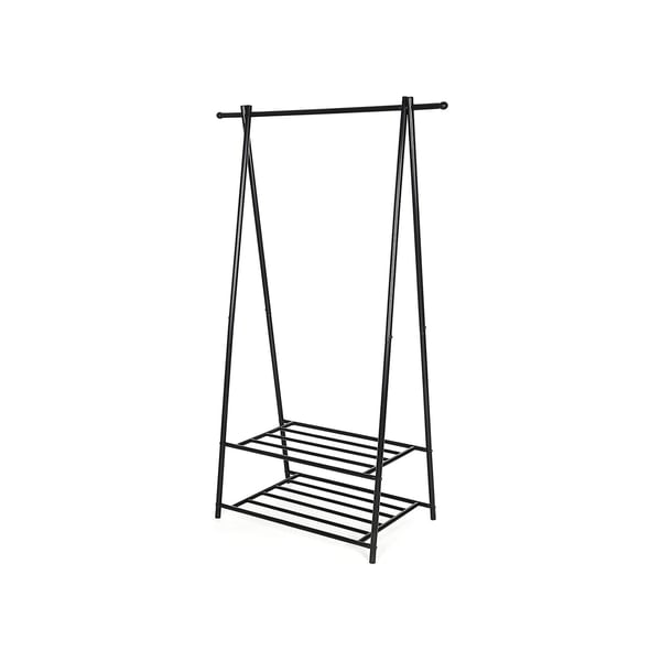 Kapphylla, kapphylla, klädhängare med förvaringshylla i 2 våningar för skor och korgar, metallram, platsbesparande, perfekt för sovrum, entré, kontor och mycket mer, svart