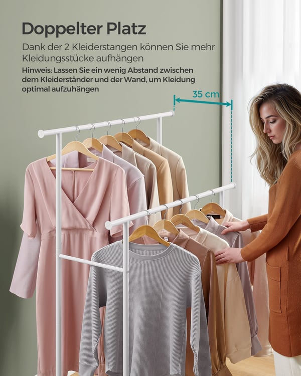 Garderobestativ på hjul eg-farvet-creme hvid