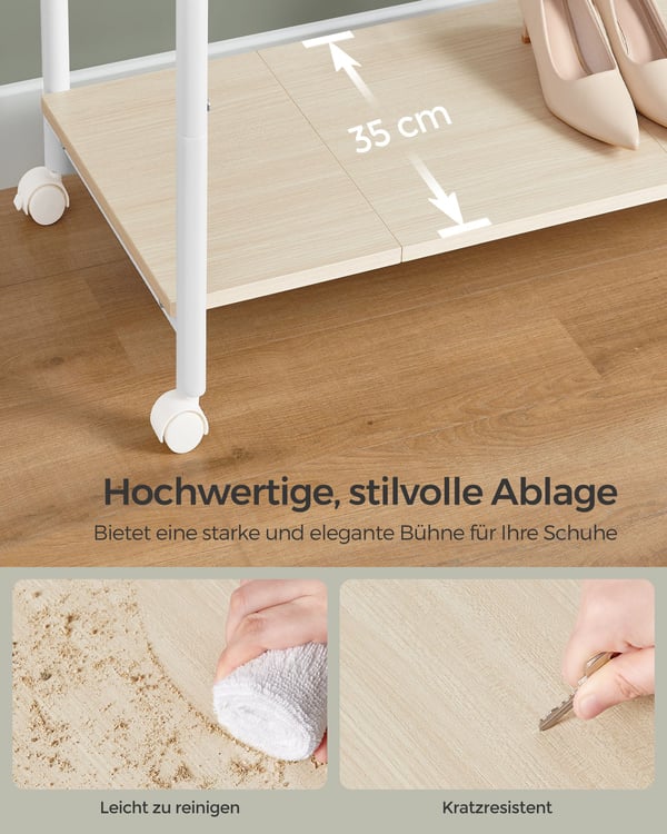 Garderobestativ på hjul eg-farvet-creme hvid
