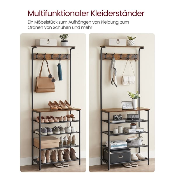 Garderobestativ, industriel, rustik brun og sort HSR415B01