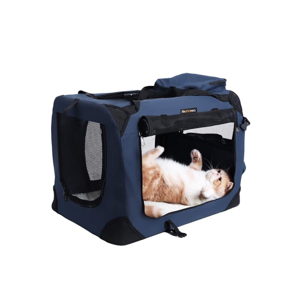 Hundetransporttaske, foldbar transporttaske i stof, 70 x 52 x 52 cm, mørkeblå