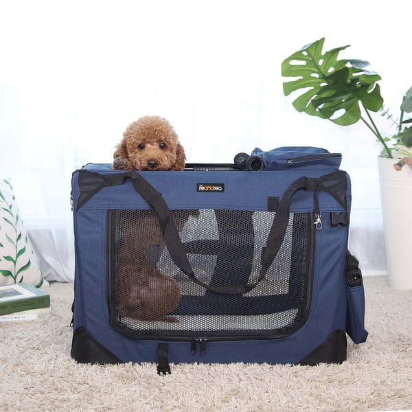 Hundetransporttaske, foldbar transporttaske i stof, 70 x 52 x 52 cm, mørkeblå