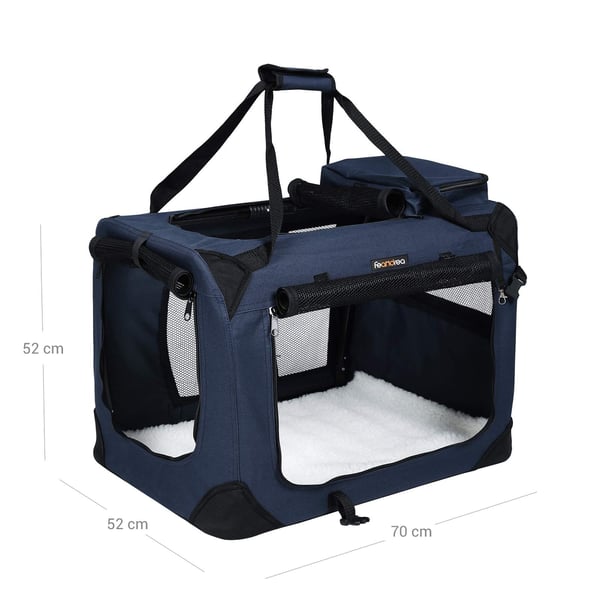 Hundetransporttaske, foldbar transporttaske i stof, 70 x 52 x 52 cm, mørkeblå