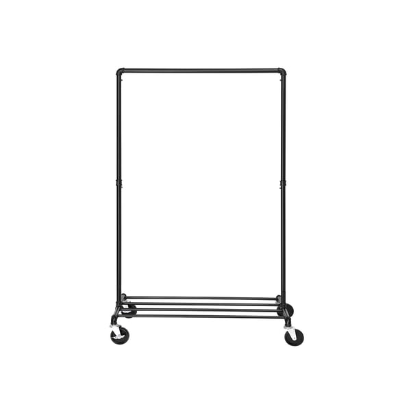 Kraftig metalstativ på hjul, bærer 90 kg, industrielt design, frakkestativ med 1 tøjstang og hylde, til soveværelse, vaskerum, sort