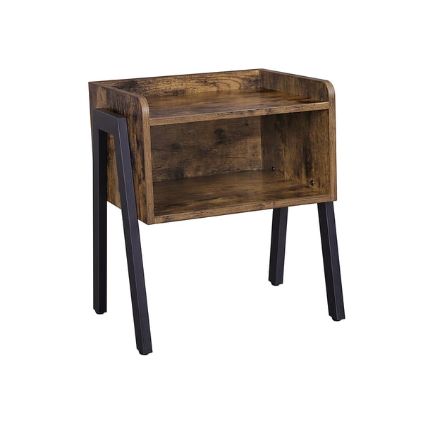 Sengebord, stabelbart sidebord med åbent rum, natbord, sidebord, møbel i industriel stil med stålben, rustikt brunt og sort