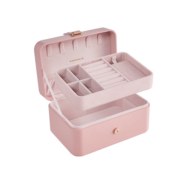 Smykkeskrin rejse 2 niveauer gaveidé pastelrosa