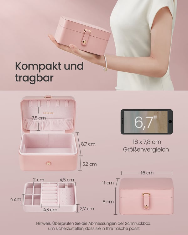 Smykkeskrin rejse 2 niveauer gaveidé pastelrosa