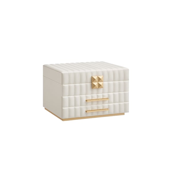 ANAH Collection - Smykkeskrin i 3 etager med spejl, smykkearrangør med 2 skuffer, PU-overflade med syninger, flydende effekt, 21,5 x 24 x 15,8 cm, gaveidé, skyhvid JBC183W01