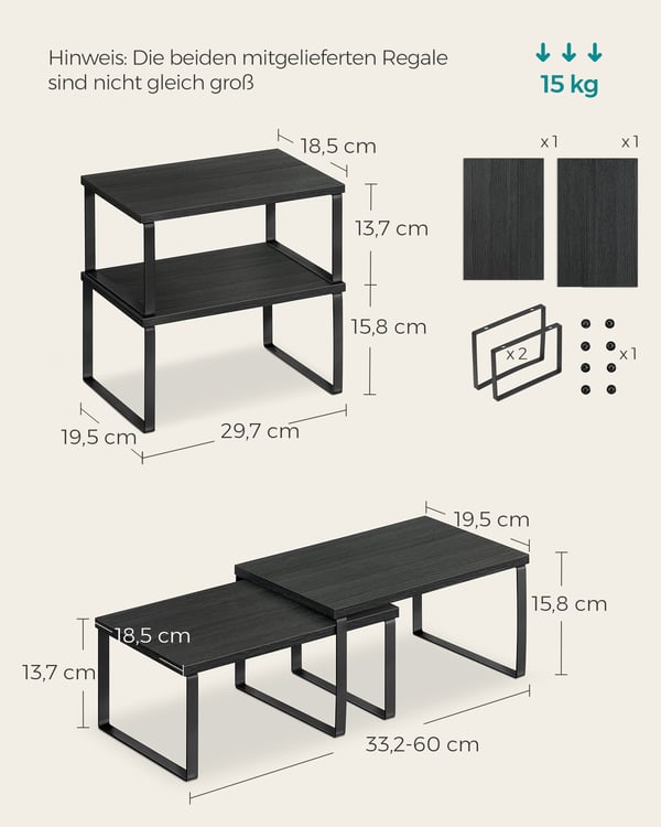 Køkkenhylde sæt af 4 med metalramme inky black- ibenholt sort