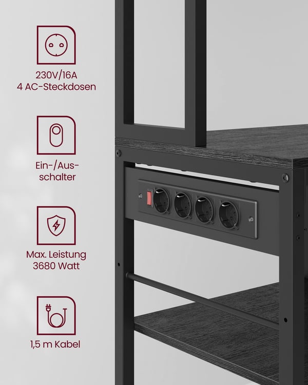 Keittiöhylly pistorasioilla ja kangaslaatikolla 40 x 100 x 180,4 cm