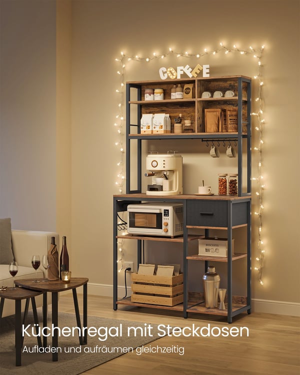 Køkkenhylde med stikkontakter og stofskuffe 40 x 100 x 180,4 cm