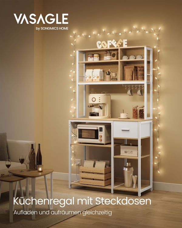 Køkkenhylde med stikkontakter og stofskuffe 40 x 100 x 180,4 cm