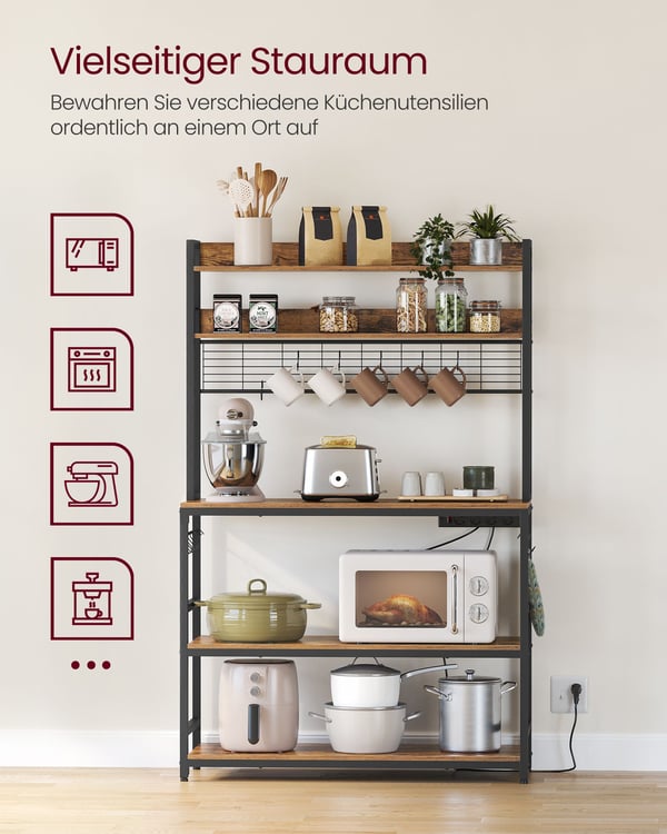 Kökshylla med gallerskiva vintage brun-svart