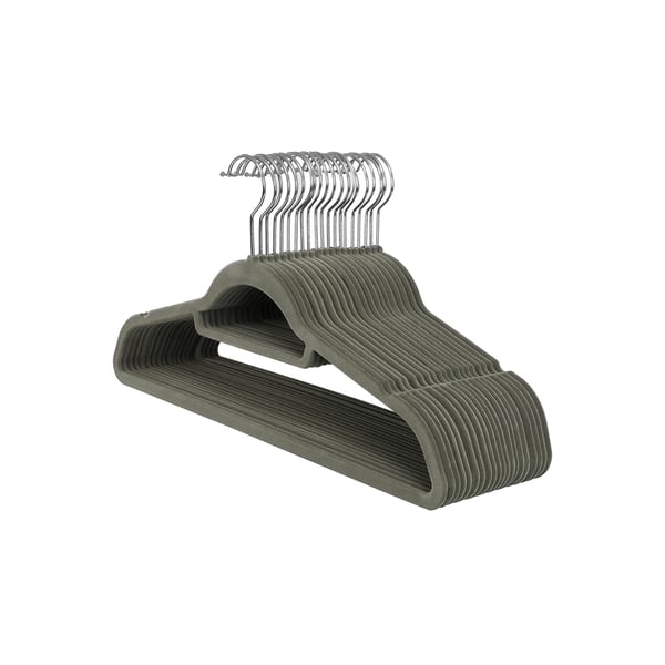 Velvet Hangers, uppsättning med 20 klädhängare, halkfria, med knytstång och 360° vridbar krok, platsbesparande, 0,6 cm tjocka, 43,5 cm långa, för klänningar byxor, grå