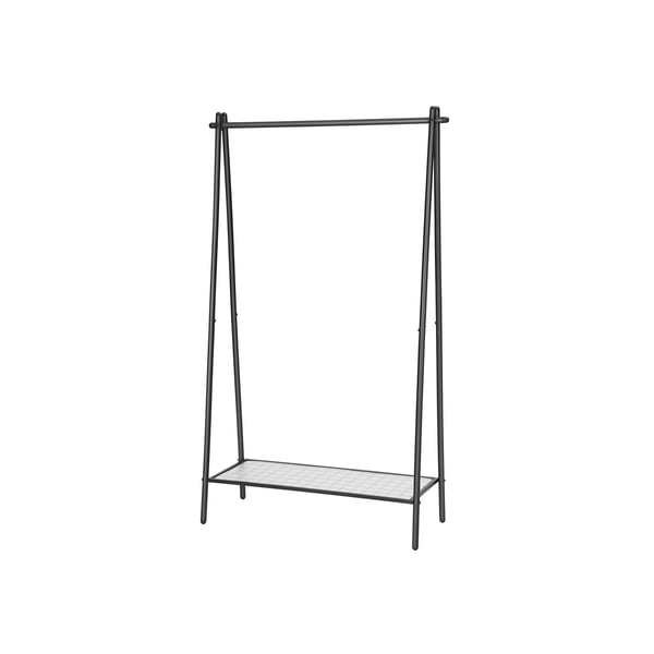 Klädhängare med stålkonstruktion, klädhängare med hängande skena, bottenhylla, enkelt utseende, för sovrum entré vind källare, 92,5 x 33,5 x 153 cm, matt svart HSR23BK