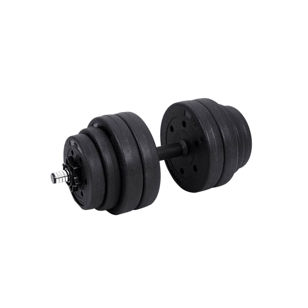 2-in-1 Dumbbell Set, 2 x 15 kg Adjustable Dumbbells with Extra Barbell Connector, Plastic-Coated Weight Plates, Fitness, Home Gym, Black SYL30HBK