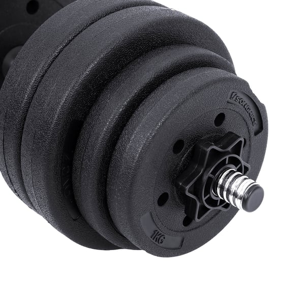 2-in-1 Dumbbell Set, 2 x 15 kg Adjustable Dumbbells with Extra Barbell Connector, Plastic-Coated Weight Plates, Fitness, Home Gym, Black SYL30HBK