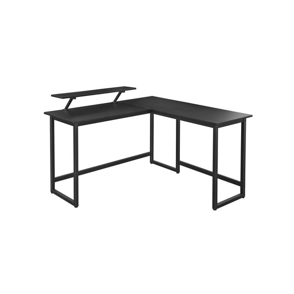 Computerskrivebord, L-formet arbejdsstation, industrielt hjørneskrivebord med skærmstativ, til hjemmekontor, studier, skrivning og gaming, pladsbesparende, nem montering, sort