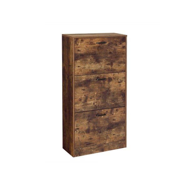 Skoskåp med 3 vikbara dörrar, 3-stegs förvaringsskåp i trä, perfekt för smal entré, hall, vardagsrum, sovrum, 60 x 24 x 120 cm (L x B x H), rustik brun LBC030X01