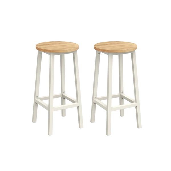 VASAGLE barstolar, set om 2 – stålram med fotstöd, 65 cm, ekljusbeige - vit
