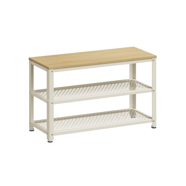 Kenkäpenkki 2 ristikkohyllyllä tammi beige-klassinen valkoinen