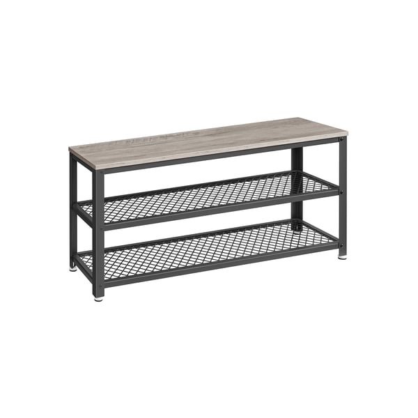 Skobänk Skoställ med 2 gallerhyllor Förvaring för skor 30 x 100 x 45 cm för entré, hall, vardagsrum, metallram, industriell design, Greige-Svart